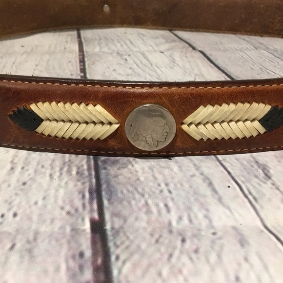 Vintage leather Buffalo Nickel southwest design belt 40” - Picture 3 of 5